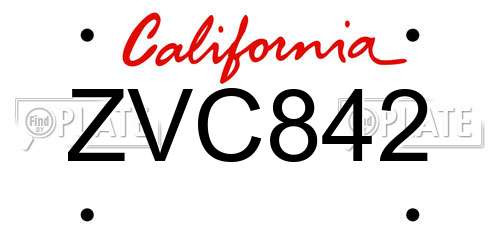 ZVC842 California License Plate
