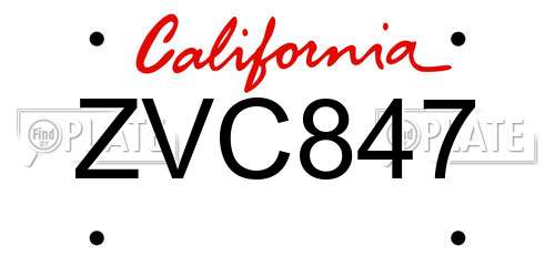 ZVC847 California License Plate