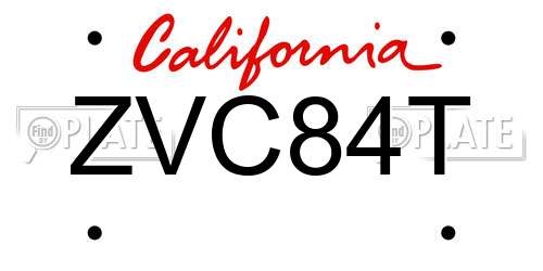 ZVC84T California License Plate