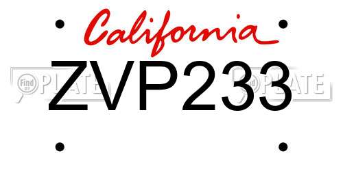 ZVP233 California License Plate