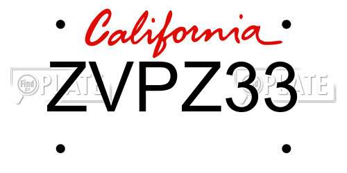 ZVPZ33 California License Plate
