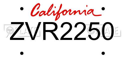 ZVR2250 California License Plate