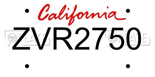 ZVR2750 California License Plate