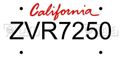 ZVR7250 California License Plate