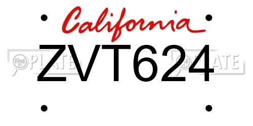 ZVT624 California License Plate