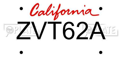 ZVT62A California License Plate