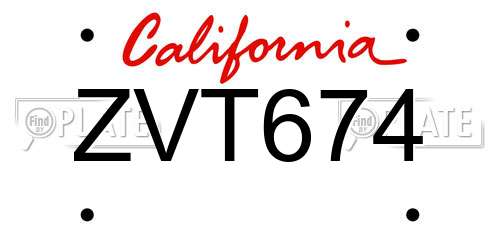 ZVT674 California License Plate
