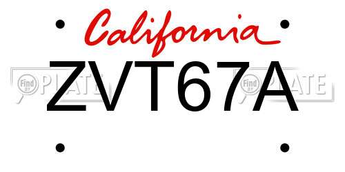 ZVT67A California License Plate