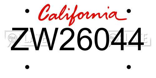 ZW26044 California License Plate