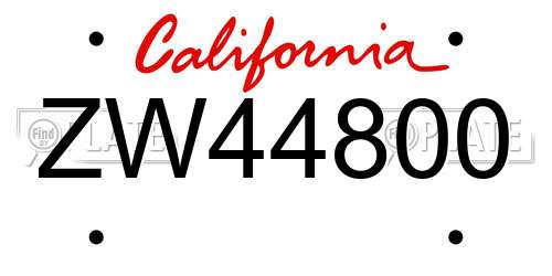 ZW44800 California License Plate
