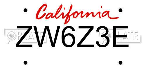 ZW6Z3E California License Plate