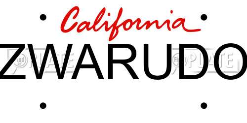 ZWARUDO California License Plate