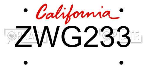ZWG233 California License Plate
