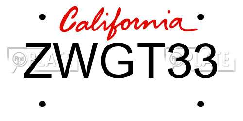 ZWGT33 California License Plate