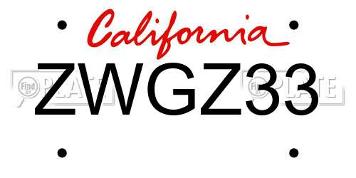ZWGZ33 California License Plate