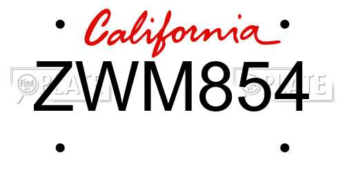 ZWM854 California License Plate