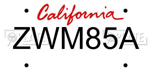 ZWM85A California License Plate