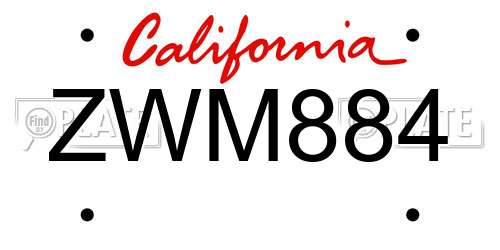 ZWM884 California License Plate