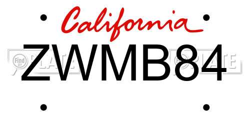 ZWMB84 California License Plate