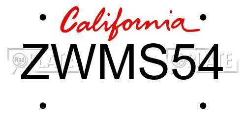 ZWMS54 California License Plate