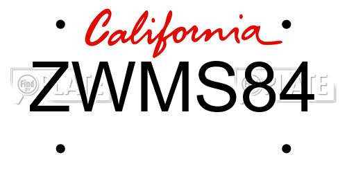 ZWMS84 California License Plate