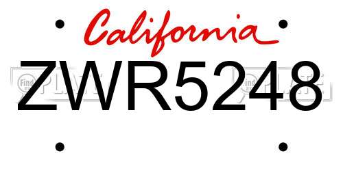 ZWR5248 California License Plate