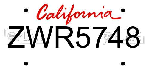 ZWR5748 California License Plate