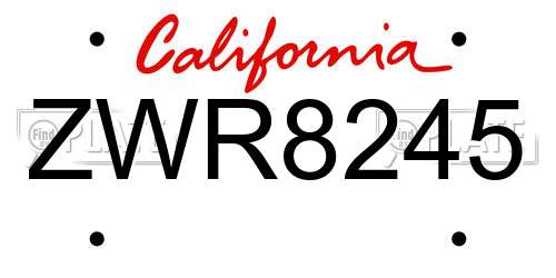 ZWR8245 California License Plate