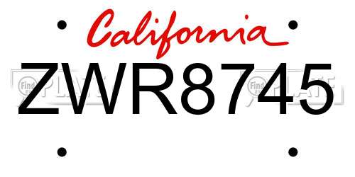 ZWR8745 California License Plate