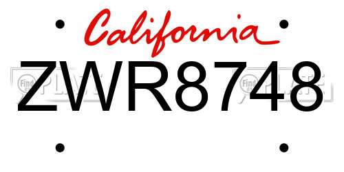 ZWR8748 California License Plate