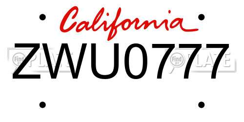 ZWU0777 California License Plate