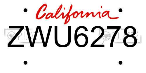 ZWU6278 California License Plate