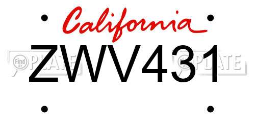 ZWV431 California License Plate