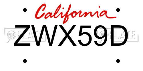 ZWX59D California License Plate