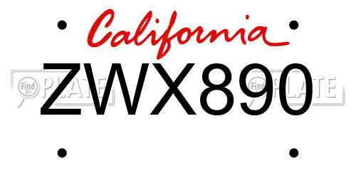ZWX890 California License Plate