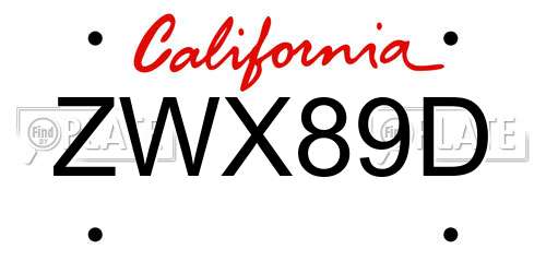 ZWX89D California License Plate