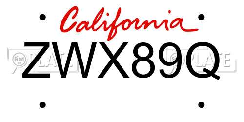ZWX89Q California License Plate