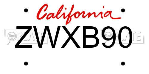 ZWXB90 California License Plate
