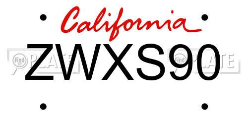 ZWXS90 California License Plate