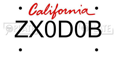 ZX0D0B California License Plate