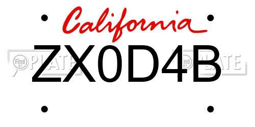 ZX0D4B California License Plate