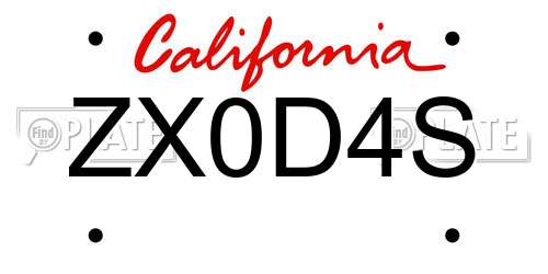 ZX0D4S California License Plate