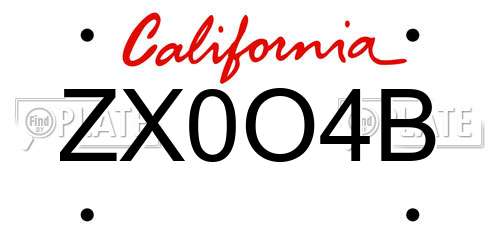 ZX0O4B California License Plate
