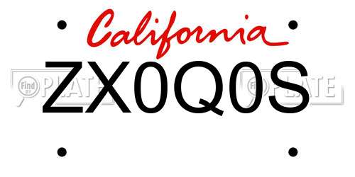 ZX0Q0S California License Plate