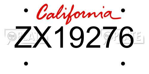 ZX19276 California License Plate