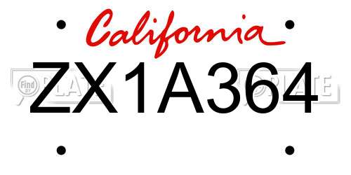 ZX1A364 California License Plate
