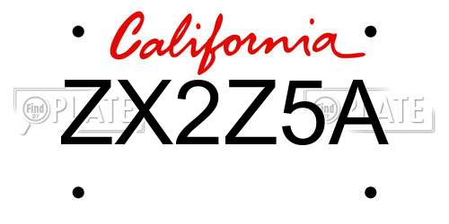 ZX2Z5A California License Plate