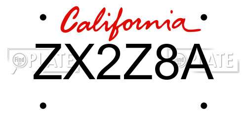 ZX2Z8A California License Plate