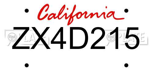 ZX4D215 California License Plate