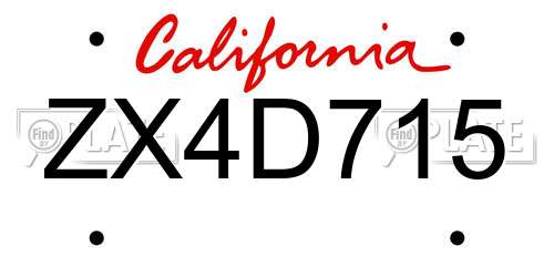 ZX4D715 California License Plate